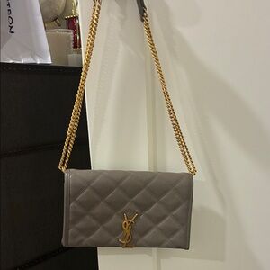 Yves Saint Laurent Taupe Quilted Crossbody with Gold Chain